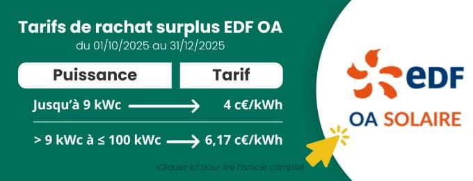 Tarif Rachat EDF OA - Octobre à décembre 2025